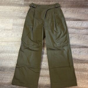 Express Olive Green Wide-Leg Pleated Pants